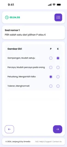 Kepribadian question with P and K columns on a phone