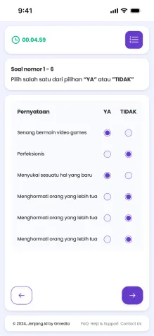 Minat Bakat question with Yes and No columns on a phone