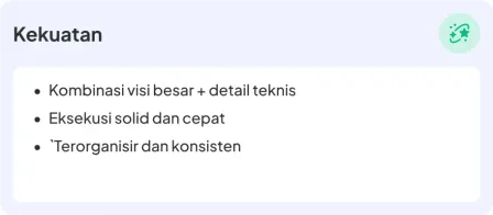 Strengths listed on the result screen