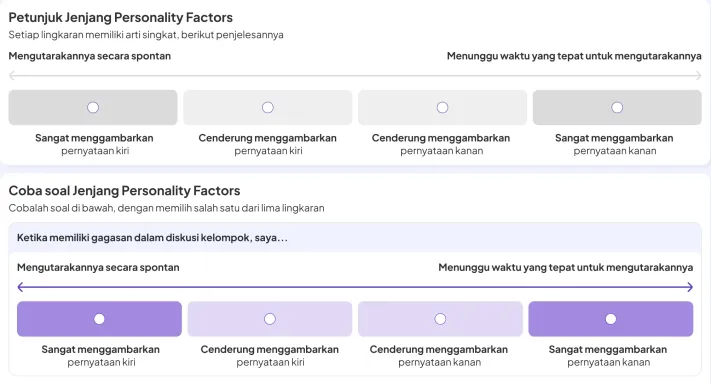 Scale guide and sample question on desktop
