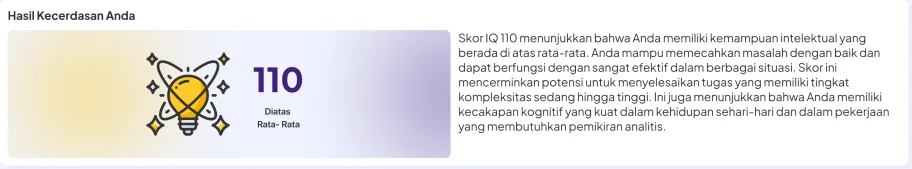 IQ score with its explanation on the result screen